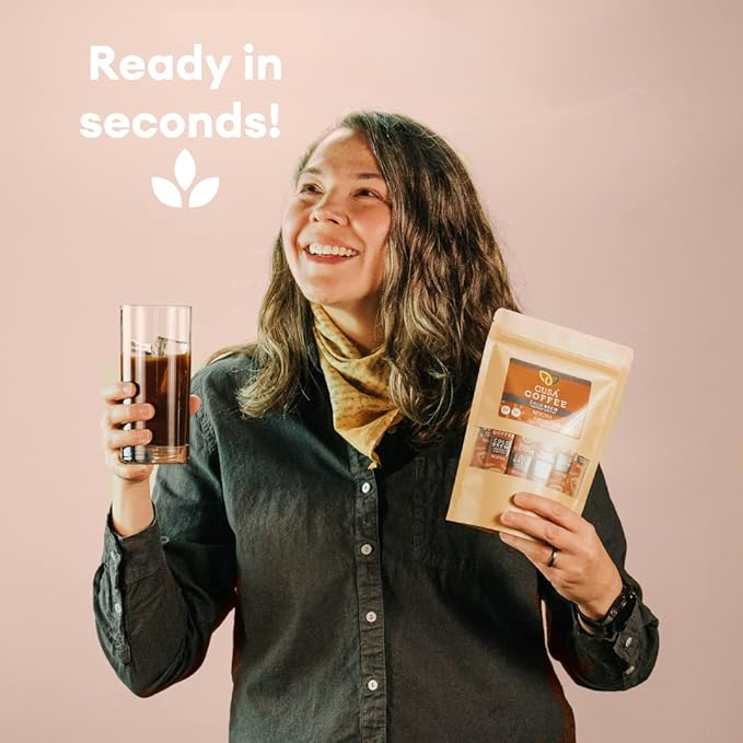 Cusa Tea & Coffee, Mocha Cold Brew. Premium Instant Coffee, Rainforest Alliance Certified Arabica Beans. Drink Mix Packets Ready in Seconds, Makes Hot or Iced Coffee (30 Servings)