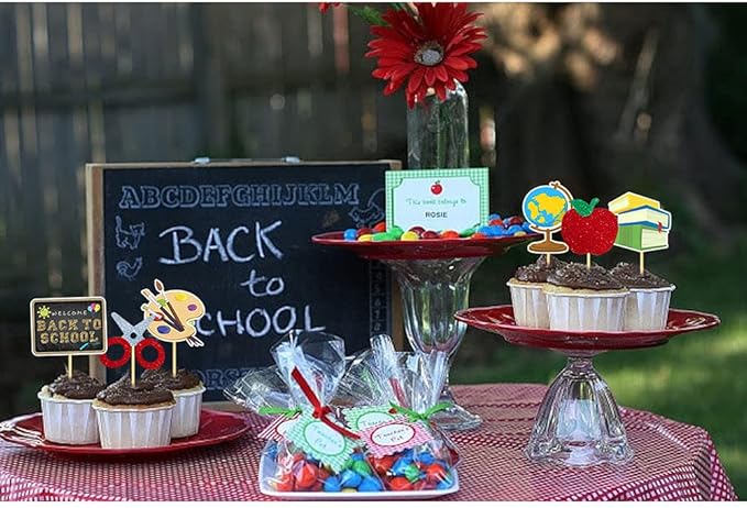 36 Pcs Welcome Back to School Cupcake Toppers, Welcome the First Day of School Party Supplies Cake Decorations for School Activities Classroom Supplies