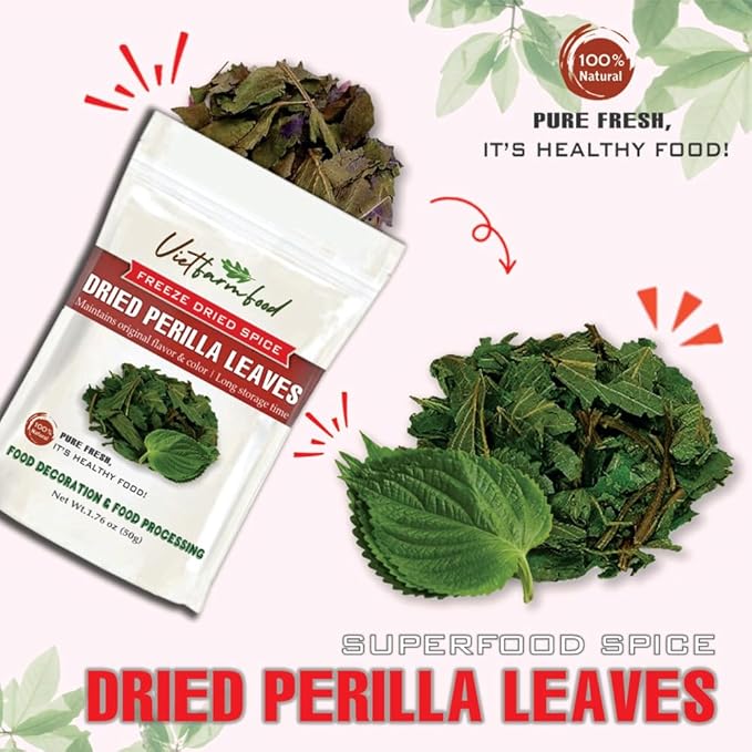 DRIED PERILLA LEAVES 1.76 Oz (50g) VIETFARMFOOD: Pure, natural freeze-dried spice made from real vegetables and fruits - perfect for enhancing every meal, from cooking, baking, salads, soups, sauces