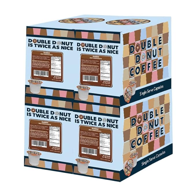 Double Donut Hot Chocolate Pods for Keurig K Cups Brewers, Single Serve Classic Hot Cocoa Pods, 96 Count