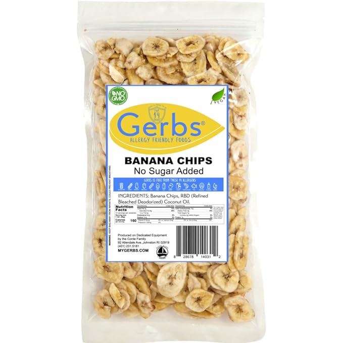 Gerbs Unsweetened Banana Chips 14 oz. | Unsulfured, No Additives, Resealable Bag | Naturally Crisp & Mildly Sweet | Top 14 Allergen-Free