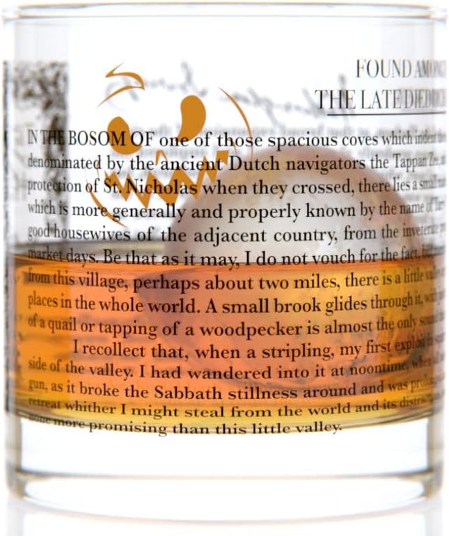 Well Told Classic Literature Rocks Glass - The Legend of Sleepy Hollow by Washington Irving - Old Fashioned Whiskey Glass Gift for Book Lovers (11 oz)
