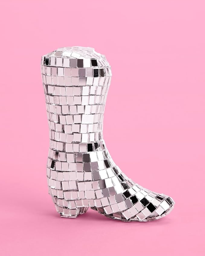 xo, Fetti Disco Ball and Cowgirl Boot Cake Topper - 5 pieces | Disco Bachelorette, Rodeo Birthday Party, Space Cowboy Supplies, 70s Groovy Cake Decoration, Western Baby Shower Cupcake Decor