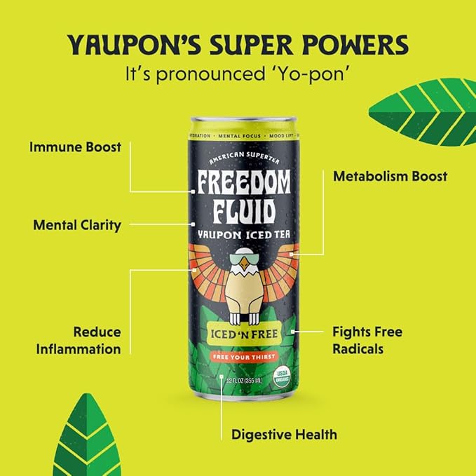 Freedom Fluid Organic Yaupon Iced Tea – Refreshing Lemon | Lightly Sweetened, Low Sugar, Low Calories, Real Brewed Tea, Clean Ingredients, Antioxidant Rich, Natural Caffeine, 12 Pack (12 oz cans)