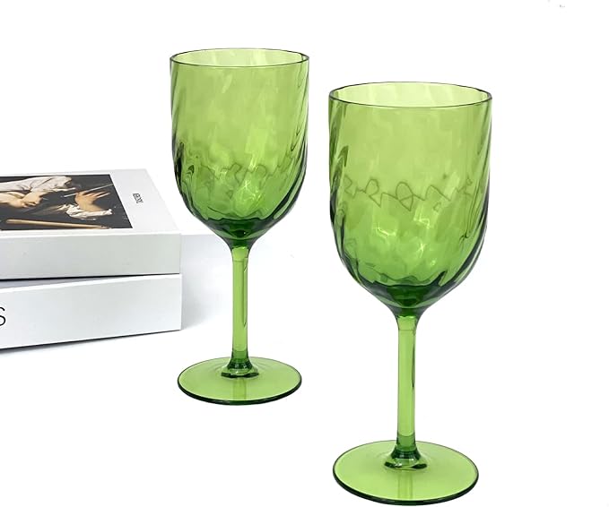 Yalin Set of 6 Unbreakable 15 oz Acrylic Plastic Wine and Water Tumbler Stackable Goblets. (Green, 15 oz)