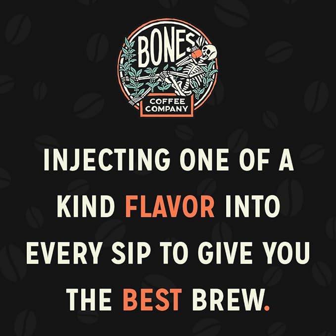 Bones Coffee Company Bananas Foster, Banana, Rum and Vanilla Flavored Coffee, Medium Roast Low Acid Arabica Beans Compatible with Auto drip and French Press Coffee Maker, 12 Oz Whole Bean