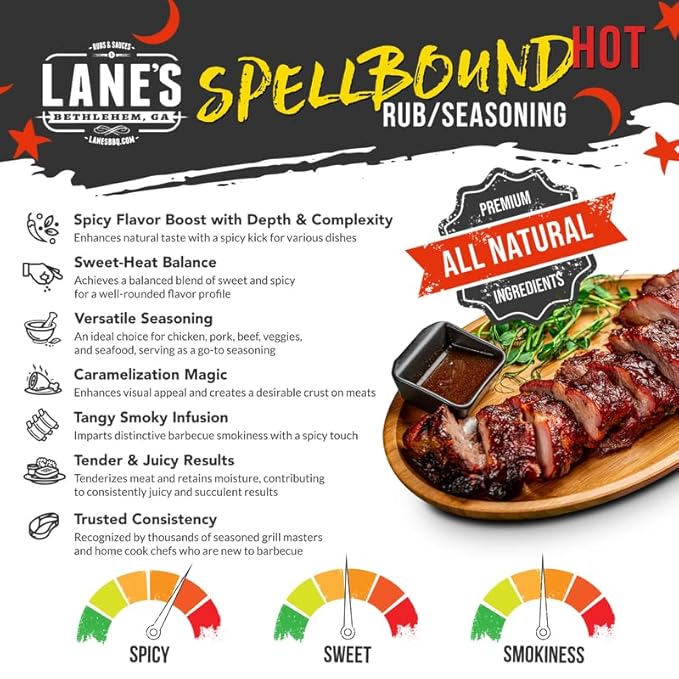 Lane's Spellbound Hot Sweet and Spicy Pork Rub Seasoning, All-Natural Butt Rub Seasoning, Rib Rubs for Smoking and Grilling, Made in USA, 2 Lbs