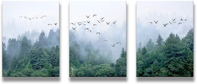 Canvas art Green forest art Nordic home Decoration Forest landscape Natural art Canvas print poster Bedroom bathroom mural 30cmx40cm x3 panel Frame canvas Wall art for modern living room Decoration