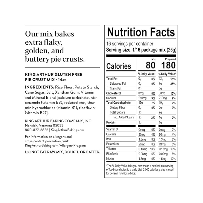 King Arthur Flour Pie Crust Mix, Gluten Free, 14 Ounce (Pack Of 6)