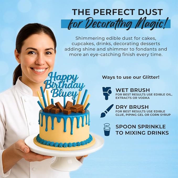 Bulk (20g) Blue Luster Dust Edible Glitter for Cocktails | Premium Edible Blue Luster Dust for Cake Decorations - Edible Glitter for Drinks Cupcakes Cookies Cakes Food Paint