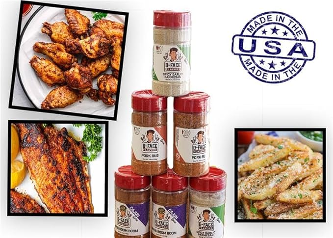 O-Face BBQ 3-Pack, 1 Bayou Boom Boom, 1 Pork Rub Seasoning, 1 Spicy Garlic Parmesan - Bold Southern Flavor, Savory Pork Rub, Rich Spicy Garlic Parmesan