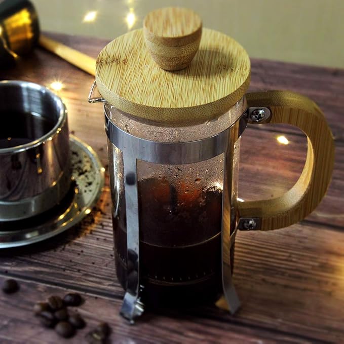 Sivaphe 12 oz French Press Coffee/Tea Maker Single Cup Espresso Press Stainless Steel Filter 0.35L High Borosilicate Carafe Durable Bamboo Handle Small Coffee Maker