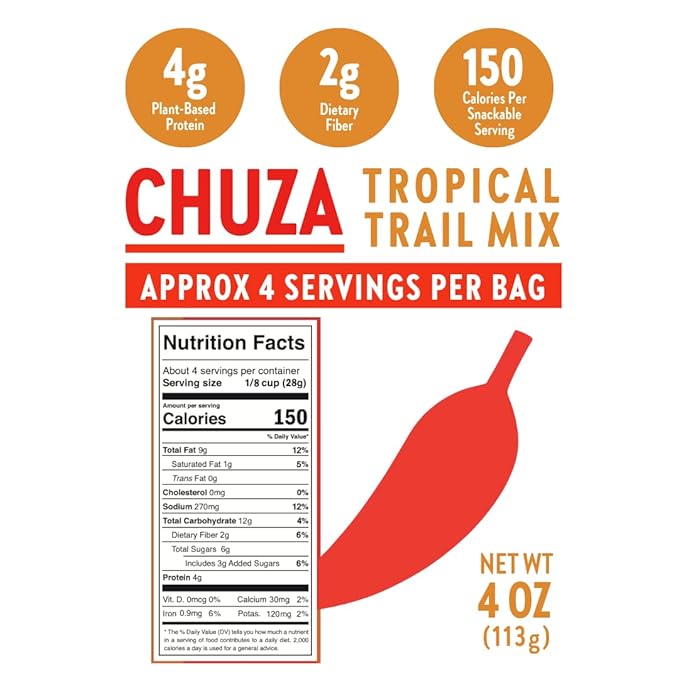CHUZA Spicy Tropical Trail Mix ??Bold & Crunchy Snack with 100% Mexican Spices ??Peanuts, Almonds, Cashews, Sesame Chips, Corn Nuts & Dried Pineapples ??No Cholesterol, High Protein ??4 oz (Pack of 2)