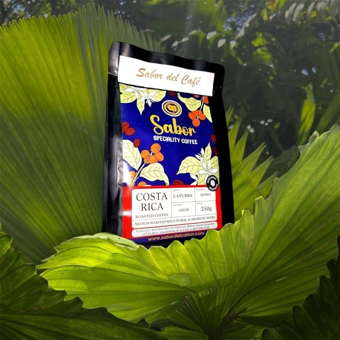 Sabor del Café ??Costa Rican Coffee Whole Bean, Medium Roast ??Specialty Coffee, Honey Processed for Sweetness ??100% Organic, Caturra Varietal, Aromatic & Smooth Flavor, 2x250g