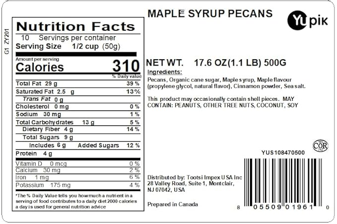 Yupik Maple Syrup Pecans, 1.1 lb, Maple Glazed Nut, Roasted Candied Pecans, Authentic Maple Syrup, Gourmet Nut Snacks