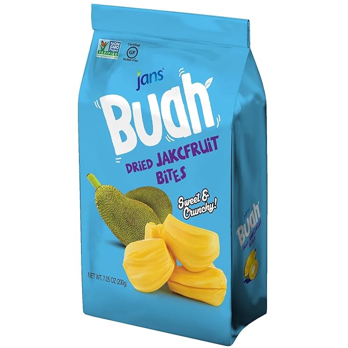 Jans Buah Jackfruit Chips (7.05 Oz Bag, Pack of 12) - Dried Jack Fruit Chips Experience Real Fruit, Gluten-Free, Sweet & Crunchy, Ready-to-Eat, Perfect for Anytime Snacking