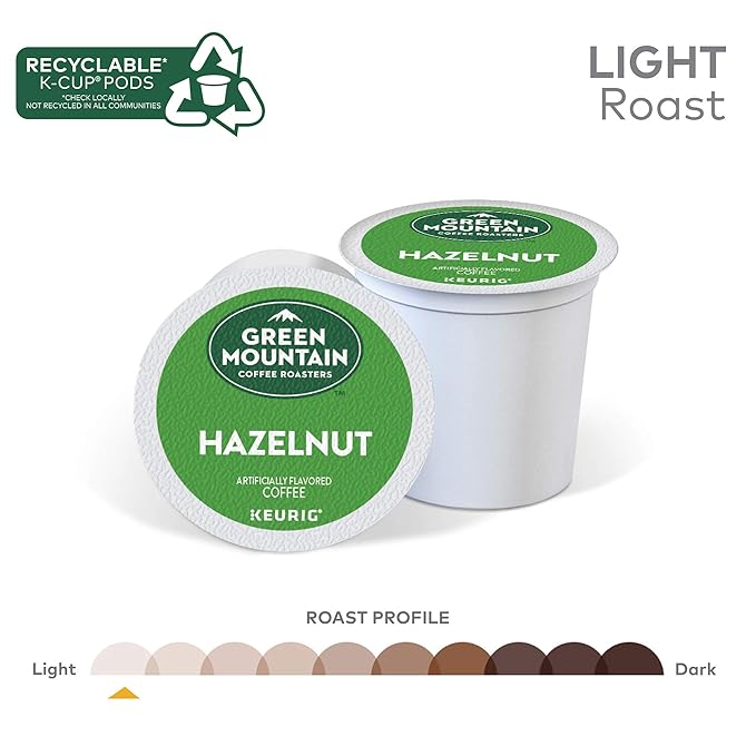 Green Mountain Coffee Roasters Hazelnut, Keurig Single Serve K-Cup Pods, Light Roast Coffee, 60 Count, (6 Packs of 10)