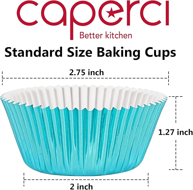 Caperci Aqua Sky Foil Cupcake Liners Standard Size Baking Cups Muffin Wrappers, 150-Pack