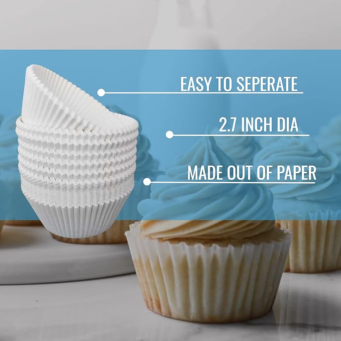 White Cupcake Liners Standard Size - 300-Pack Paper Baking Cups - Fits Perfectly Any Muffin Baking Pan - Muffin liners for Cupcakes, Muffins, & Egg Muffins - Greaseproof Cupcake Papers Wrappers