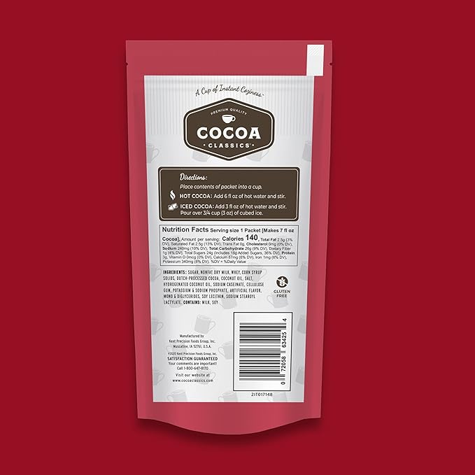 Cocoa Classics Raspberry Cocoa Mix, Hot Chocolate, Made with Nonfat Milk, Just Add Hot Water, Make Hot or Iced Cocoa, Gluten Free & Kosher Dairy Friendly, 1.25oz Packets (Pack of 36)