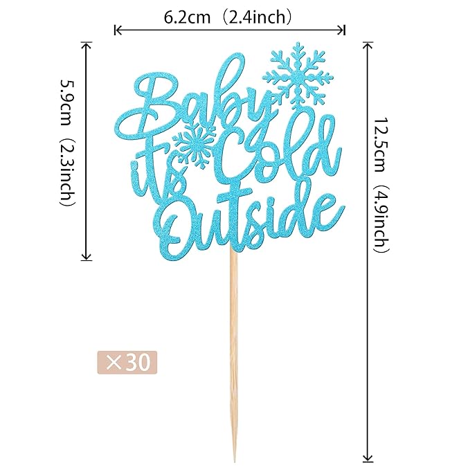 30 PCS Baby It's Cold Outside Snowflake Cupcake Toppers Glitter Winter Frozen Theme Cupcake Picks for Winter Wonderland Shower Birthday Party Cake Decorations Supplies Blue