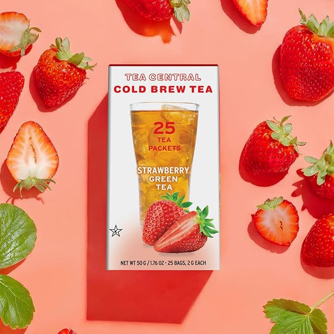 Life Plus Style Gourmet TEA CENTRAL Strawberry Iced Tea with Organic Ceylon Green Tea Natural Refreshing Cold Brew Everyday Wellness Sweet Strawberry Iced Drink 25 Tea Bags