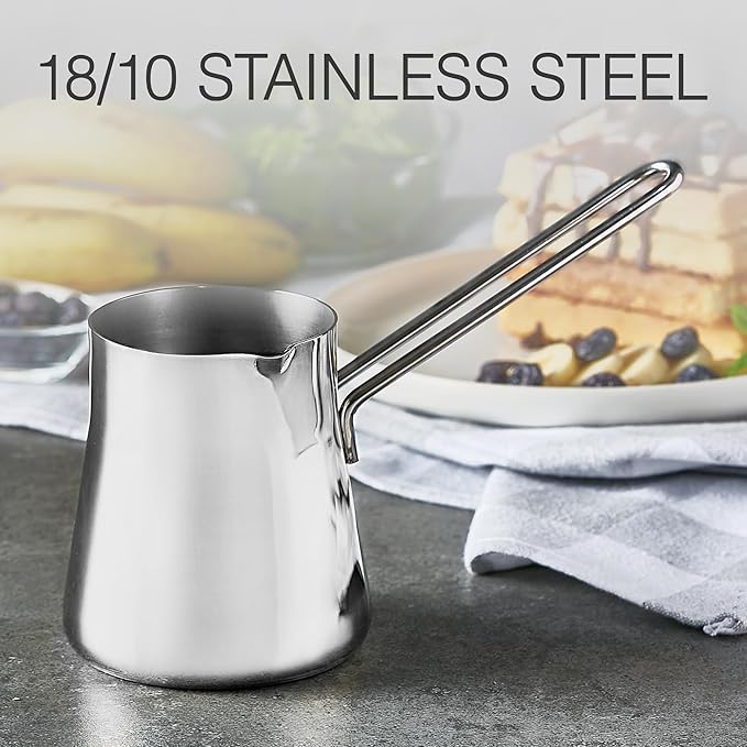 Crystalia Turkish Coffee Pot 18/10 Stainless Steel, Stove Top Tea Maker, Milk Warmer, Greek Arabic Coffee Cezve Briki, 29 oz (Silver, Large)