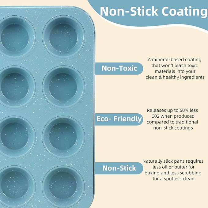 11-Piece Nonstick Baking Pans Set - Professional Grade Carbon Steel Bakeware with Premium Coating- Dishwasher Safe, Stackable, Oven Safe to 450°F (Slight Blue)