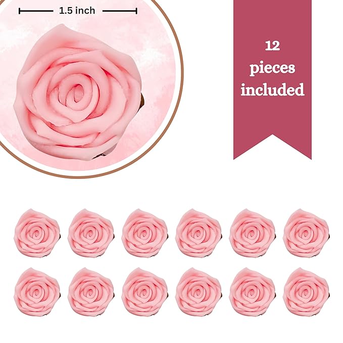 Confect Edible Rose Topper -Edible Blush Pink Rose Cupcake Toppers for Cake & Doughnut Decoration- Vegan, Gluten-Free - Pack of 12