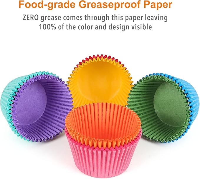 Gifbera Bright Rainbow Jumbo Cupcake Liners Large Solid Colorful Paper Baking Cups 200-Count