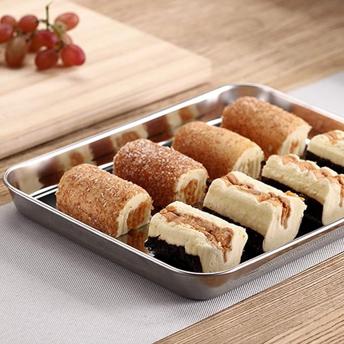 Baking Sheets 2 Pieces, Bastwe Stainless Steel Baking Pan Tray Cookie Sheet, Rectangle Size 9 X 7 X 1 inch, Healthy & Non Toxic, Rust Free & Mirror Finish, Easy Clean & Dishwasher Safe