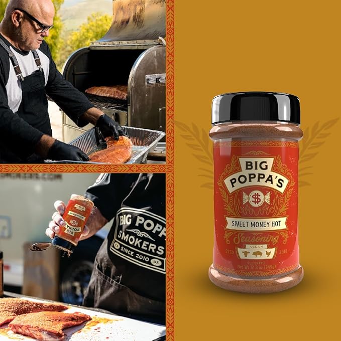 Big Poppa's Sweet Money Hot Seasoning — Irresistible Sweet & Spicy Blend with Jalapeno Powder — Gluten-Free Spice Mix — Dry Rubs for Smoking and Grilling with Honey BBQ (12.3 Oz)