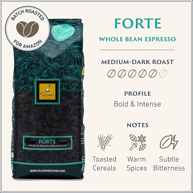 Filicori Zecchini Italian Espresso Beans ??Whole Bean Coffee, Bold Dark Roast Arabica & Robusta Blend Roasted in Bologna ??Slow Roasted Forte 340g
