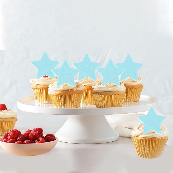 60 Pack Edible Star Cupcake Topper Twinkle Little Star Cupcake Picks Water Paper Little Star Theme Cupcake Decorations for Wedding Engagement Bridal Shower Birthday Party Supplies Blue
