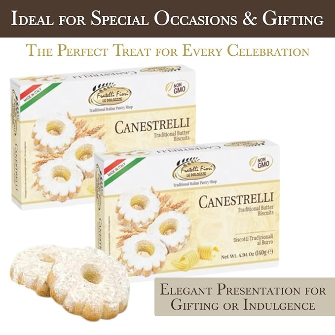 Fratelli Fiori Canestrelli Gourmet Cookies - Authentic Italian Shortcrust Pastry Biscuits Dusting with Icing Sugar - Delicious Sweet Butter Cookies Ideal for Tea Time, Coffee Breaks & Gifting - 2 Pack