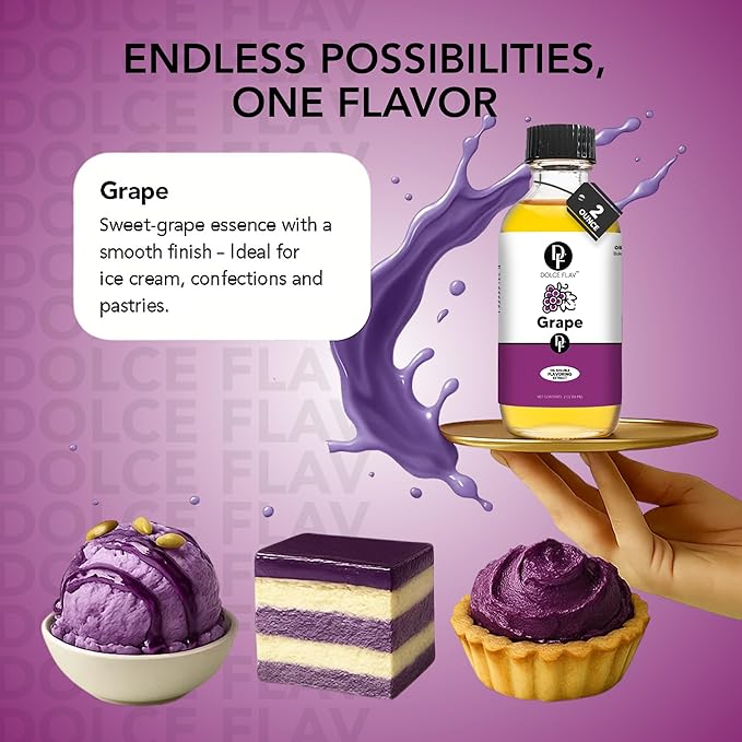 Dolce Flav Grape Extract ??2 Ounce Oil-Soluble Kosher, Sugar-Free, Concentrated Fruit Flavor for Candy, Chocolates & Desserts, Includes Measured Dropper