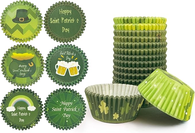 qiqee Saint Patrick 300PCS Standard Cupcake Liners Cupcake Cups 6 Designs Gradient Cupcake Papers Baking Cups Cupcake Wrappers (Medium Size)