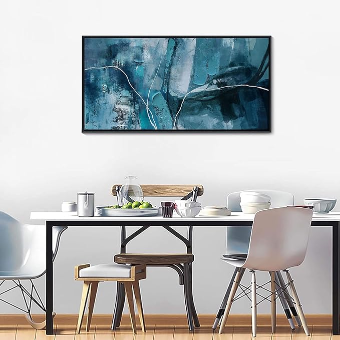 Abstract Canvas Wall Art -Blue-Green and Fan Art Large Wall Art for Living Room Bedroom Decor Framed Pictures Artwork for Walls Size 20x40Inches