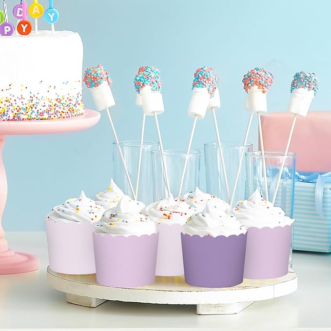 Whaline 120Pcs Purple Paper Baking Cups Scalloped Edge Cupcake Wrappers Gradient Purple Cupcake Muffin Cases for Wedding Birthday Baby Shower, 3 Colors