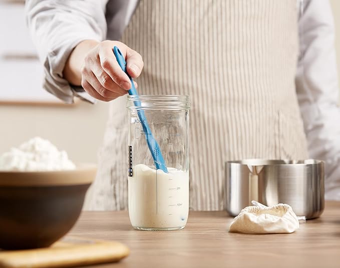 Sourdough Starter Kit, by Kook, Sourdough Starter Jar, Sourdough Bread Baking Supplies, Date Marked Feeding Band, Metal Cap, Thermometer, Silicone Spatula Scraper, Cloth Cover, 24 oz