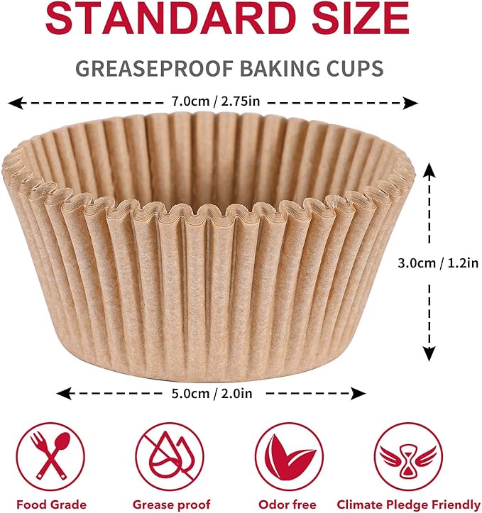 Caperci Standard Cupcake Muffin Liners for Baking 300 Pcs - Odorless Greaseproof Paper Muffin Baking Cups for Wedding Birthday Party Baby Shower Festivals (Natural)