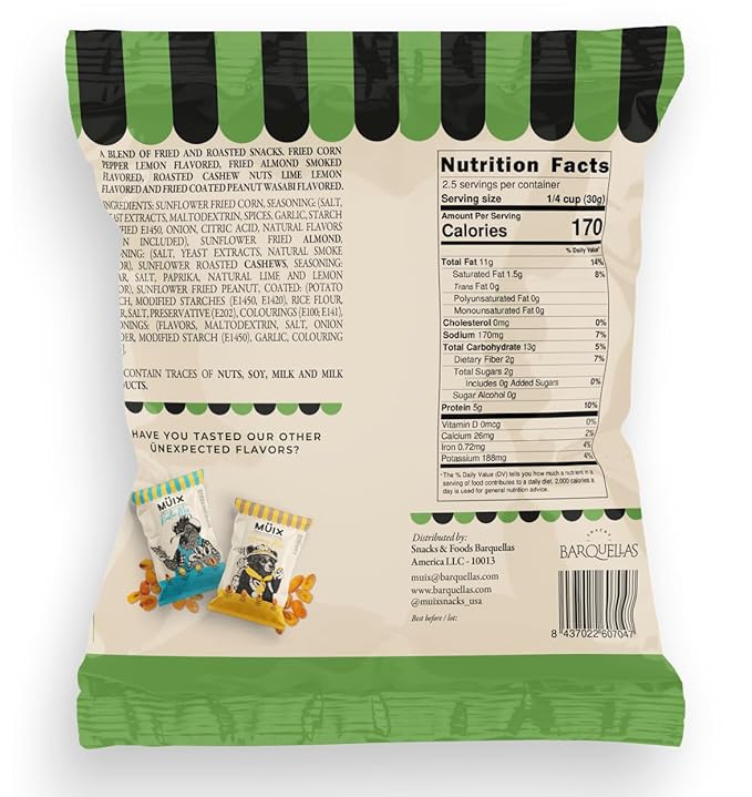 M체ix Snacks, Special Flavor Trail Mix, Exotic Mix, Mix Snacks (Smoked Almond, Citrus Cashew, Peppper Lemon Corn, Wasabi Peanut) - 2.3 Ounce Bags (Pack of 16 Bags)