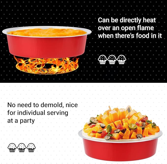 Beasea Disposable Baking Cups, 100 Pack 7.3oz 215ml Aluminum Ramekins Foil Baking Cups 4" Ramekin Cup No Lids Cupcake Aluminum Mini Baking Cups for Party - Bright Red