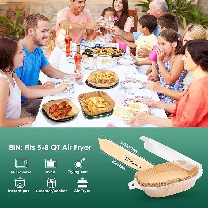 Air Fryer Liners,Disposable Airfryer Paper Liners,Non-Stick Oil-proof Water-proof for Easy Cleanup, Great for Oven, Pans & Baking,8??Sqaure for 4-8 qt Air Fryer, Steamer, Roasting,Microwave,120 Pcs