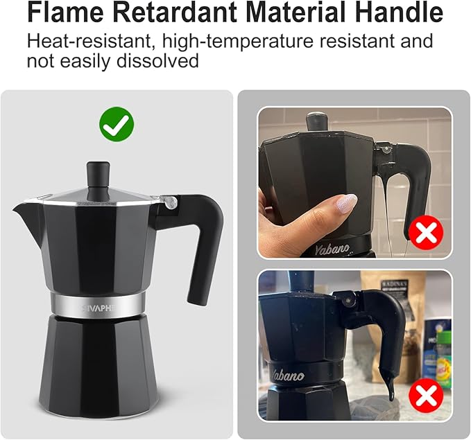 Sivaphe Aluminum Moka Pot 9 Espresso Cups, Percolator Espresso and Coffee Maker, Portable Stovetop Italian and Cuban Cafì±?Brewer for Home and Camping Black