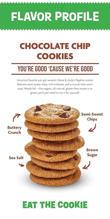 ?œSteve & Andy?™s Thin & Crispy Scrumptious Chocolate Chip Cookies - Organic & Gluten Free, Non-Gmo, Nut Free, Wheat Free, Soy Free - 3 Boxes,16.5 Oz (30 Cookies)