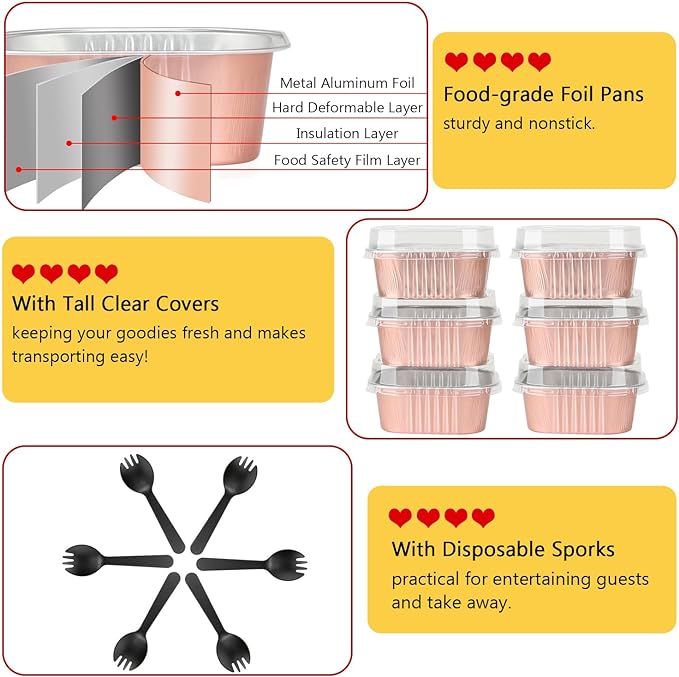 LNYZQUS 120pack/10oz Mini Cake Tins with Lids, 4?�x4??Mini Foil Pans Disposable Brownie Baking Cups, Small Aluminum Bread Muffin Pan Jumbo Cupcake Containers Holders-Champagne