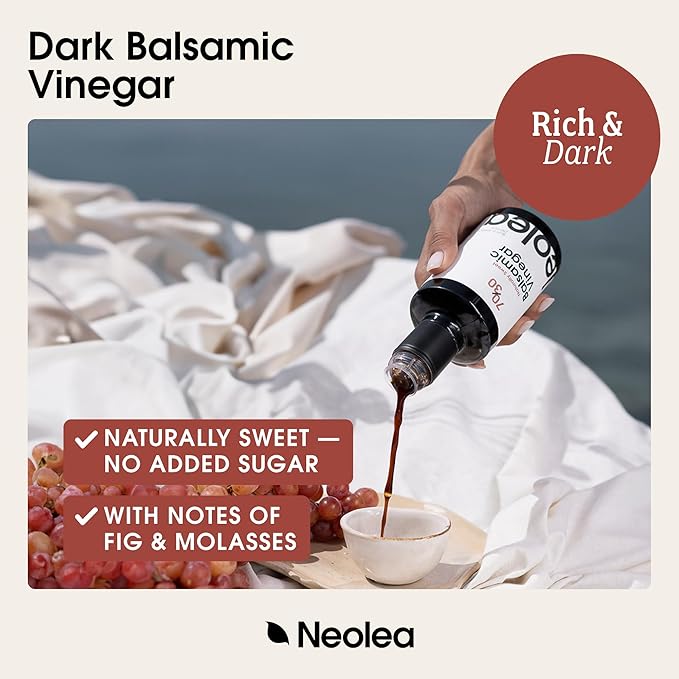 Neolea Dark Balsamic Vinegar from Greece - Made from 70% Grape Must & Red Wine Vinegar Aged in French Oak Barrels- Dressing for Salad, Cooking, Food, Cheese & Meal - 8.45 fl oz / 250 ml