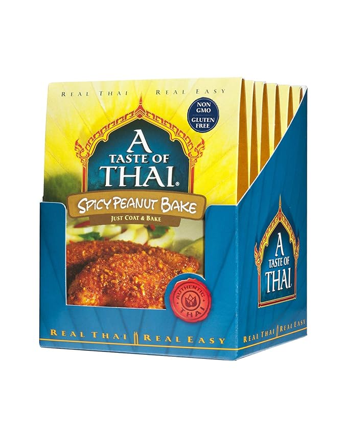 A Taste of Thai Spicy Peanut Bake - 3.5oz Pack of 6 Ready to Use Seasoned Coating | Perfect for Chicken Fish Meat & Vegetables | Gluten-free | Non-GMO | Trans Fat-Free