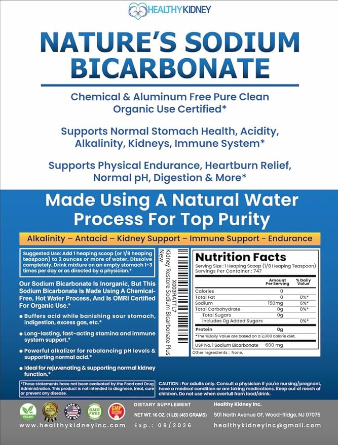 Nature’s Sodium Bicarbonate Organic Use Aluminum Free Baking Soda. No Chemical Pure Baking Soda Powder For Health & Wellness. Sodium Bicarbonate 2 lb